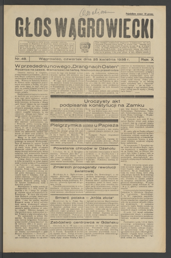 Głos Wągrowiecki. Rok&nbsp;10, 1935, numer&nbsp;48