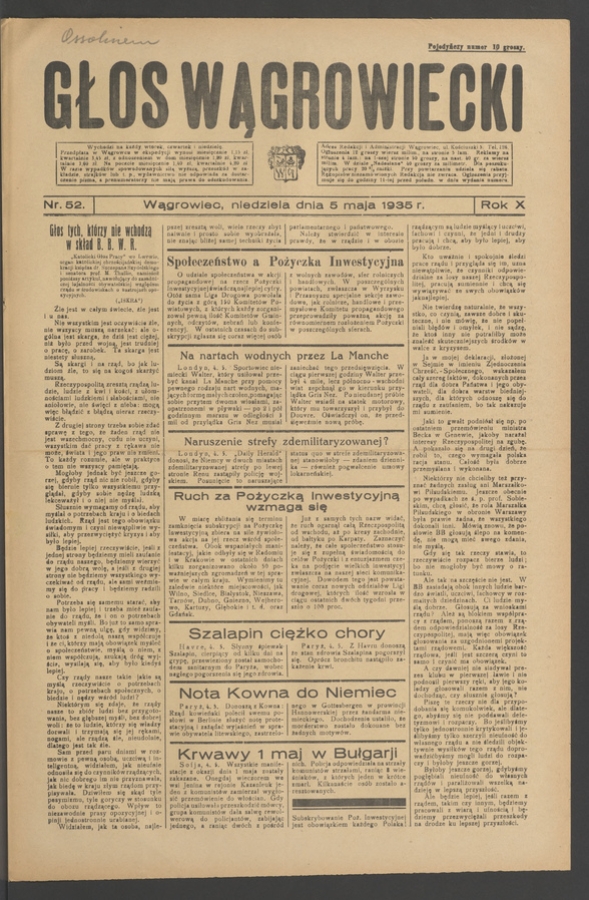 Głos Wągrowiecki. Rok&nbsp;10, 1935, numer&nbsp;52