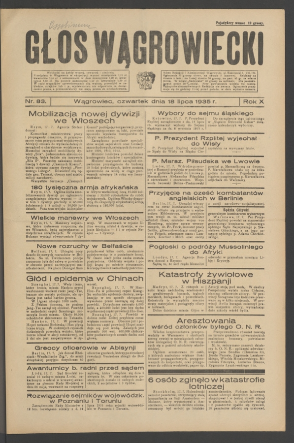 Głos Wągrowiecki. Rok&nbsp;10, 1935, numer&nbsp;83