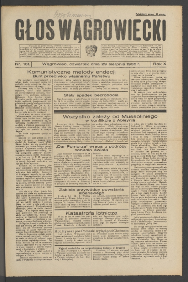 Głos Wągrowiecki. Rok&nbsp;10, 1935, numer&nbsp;101