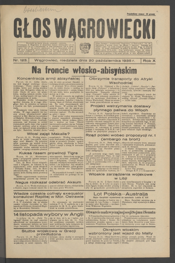 Głos Wągrowiecki. Rok&nbsp;10, 1935, numer&nbsp;123