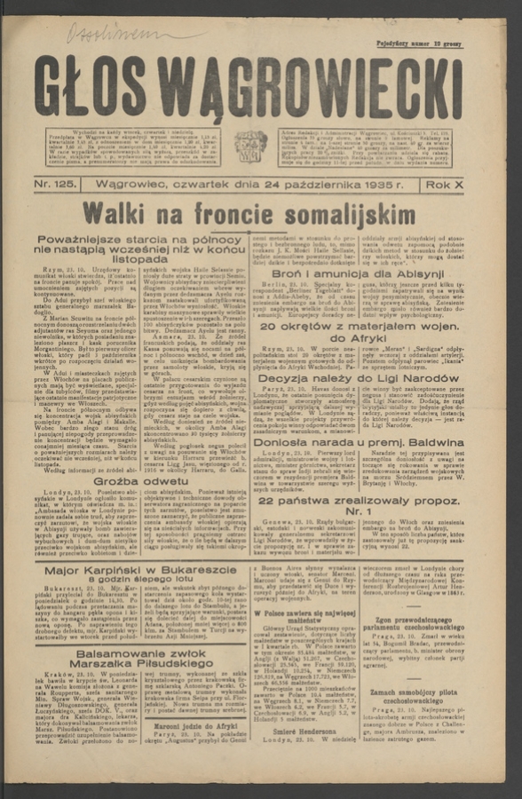 Głos Wągrowiecki. Rok&nbsp;10, 1935, numer&nbsp;125