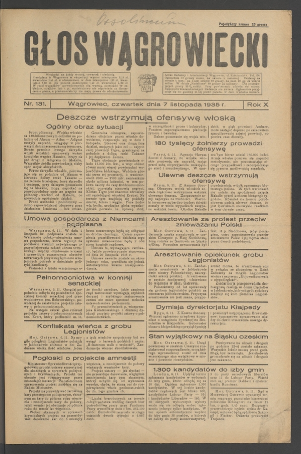 Głos Wągrowiecki. Rok&nbsp;10, 1935, numer&nbsp;131