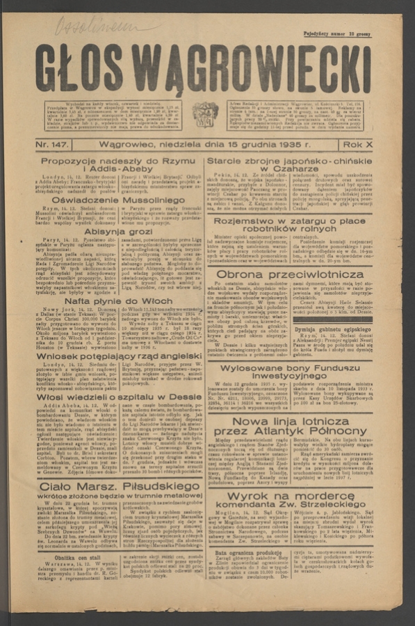 Głos Wągrowiecki. Rok&nbsp;10, 1935, numer&nbsp;147