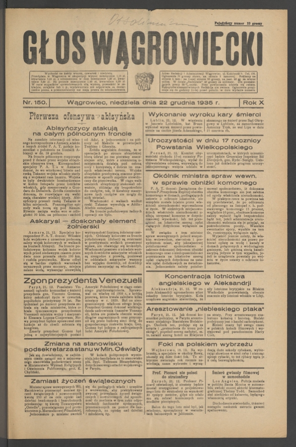 Głos Wągrowiecki. Rok&nbsp;10, 1935, numer&nbsp;150