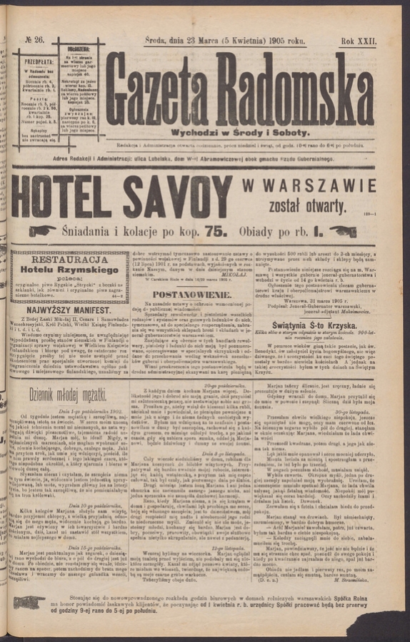 Gazeta Radomska. Rok&nbsp;22, 1905, numero&nbsp;26