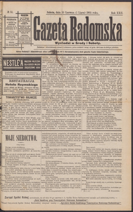 Gazeta Radomska. Rok&nbsp;22, 1905, numero&nbsp;51