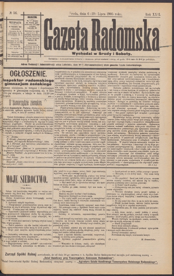 Gazeta Radomska. Rok&nbsp;22, 1905, numero&nbsp;56