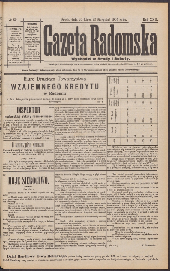 Gazeta Radomska. Rok&nbsp;22, 1905, numero&nbsp;60