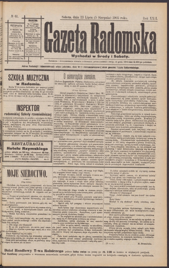 Gazeta Radomska. Rok&nbsp;22, 1905, numero&nbsp;61
