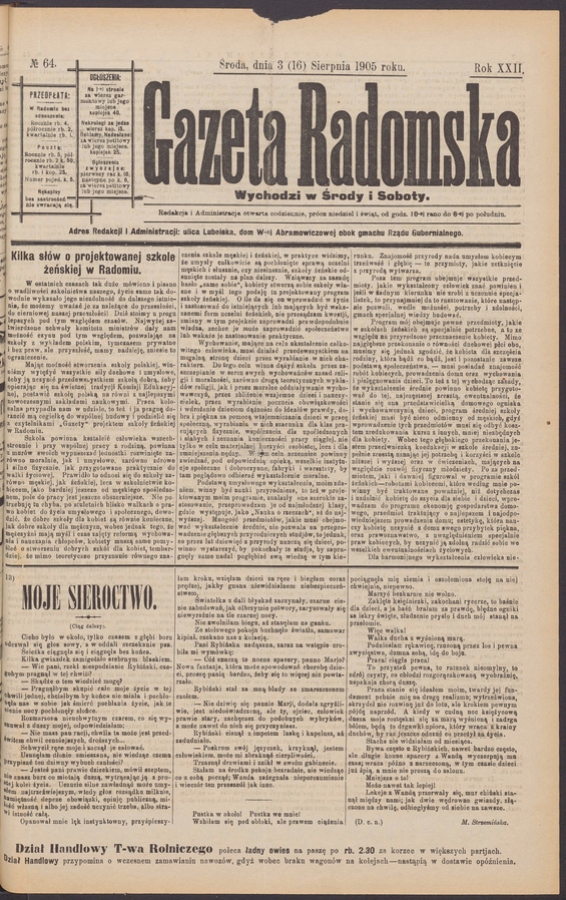 Gazeta Radomska. Rok&nbsp;22, 1905, numero&nbsp;64