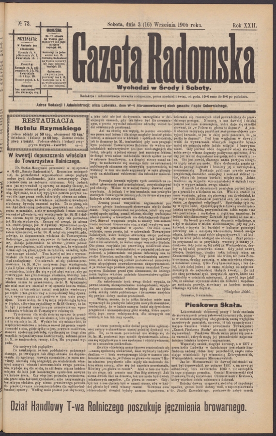 Gazeta Radomska. Rok&nbsp;22, 1905, numero&nbsp;73