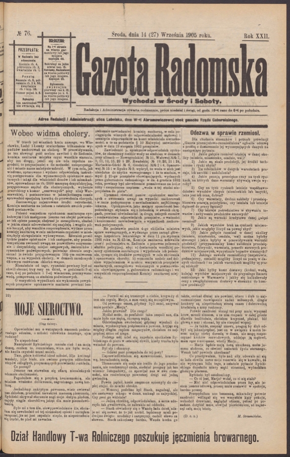 Gazeta Radomska. Rok&nbsp;22, 1905, numero&nbsp;76