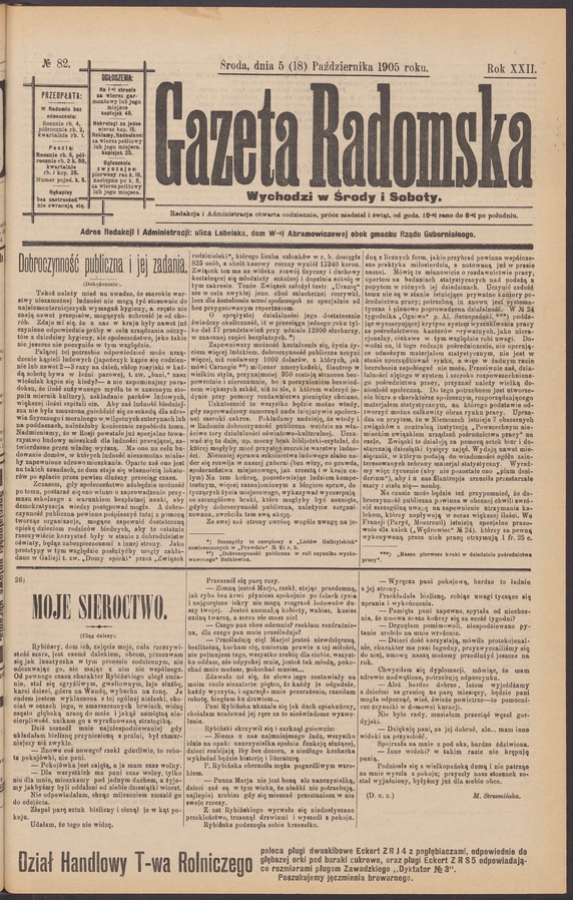 Gazeta Radomska. Rok&nbsp;22, 1905, numero&nbsp;82