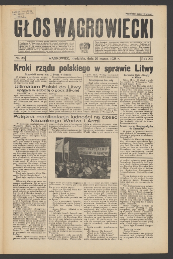 Głos Wągrowiecki. Rok&nbsp;13, 1938, numer&nbsp;33