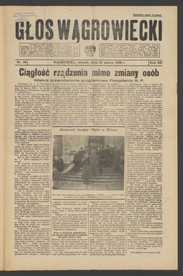 Głos Wągrowiecki. Rok&nbsp;13, 1938, numer&nbsp;34